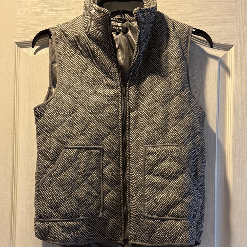 White and Gray Herringbone Vest